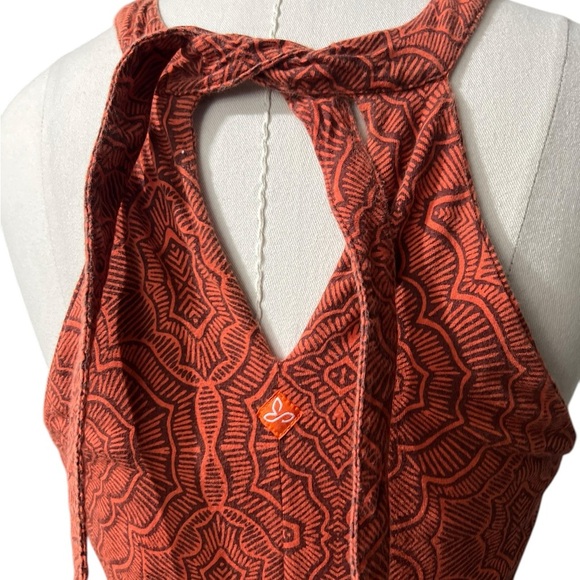 PRANA - Women's  Small Orange Printed Skye Maxi Dress Halter Built in Shelf Bra - Picture 4 of 4